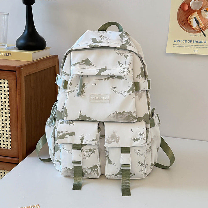 Durable unisex adventure travel backpack, featuring a vibrant art design, perfect as a stylish daypack.