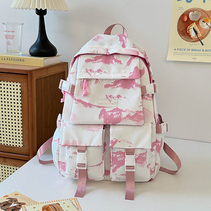 Stylish unisex art backpack with a unique colorful design, ideal for daily adventures or travel.