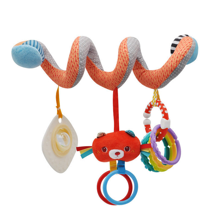Interactive infant spiral rattle toy with bright colors & crinkle for sensory play.