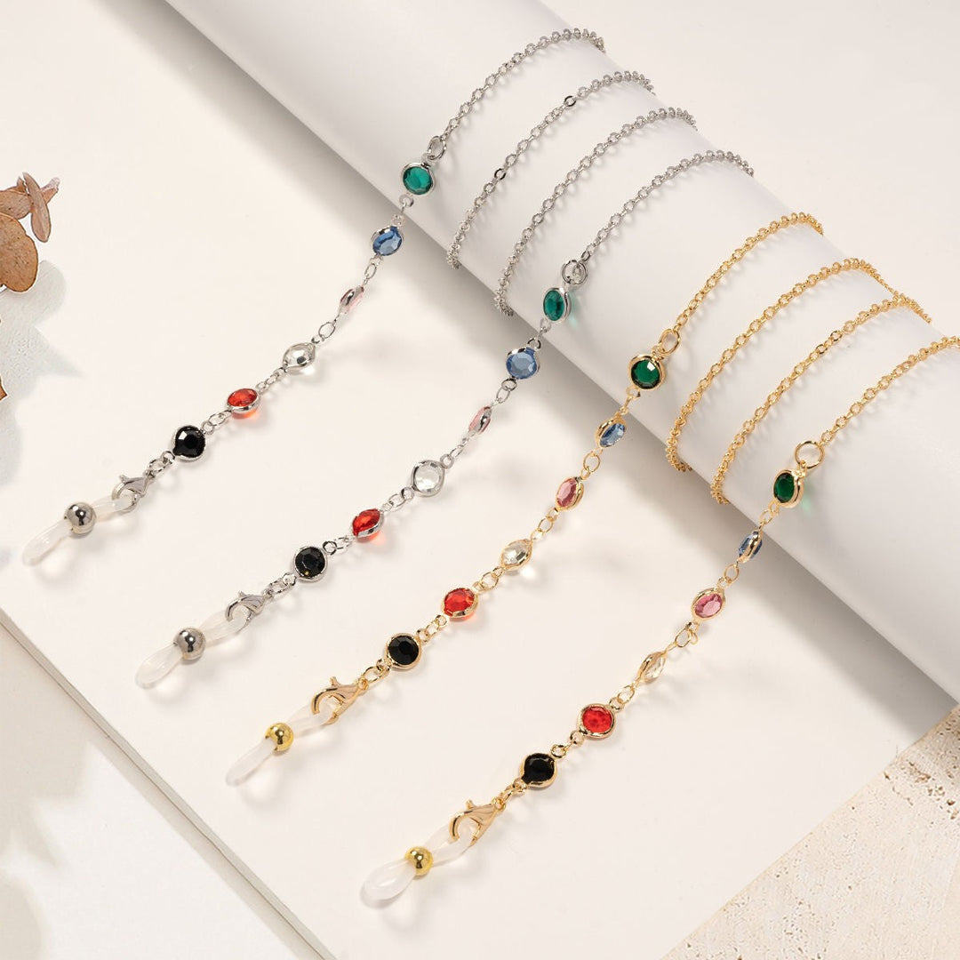 Colorful beaded eyewear chain for glasses & sunglasses. Stylish unisex accessory.