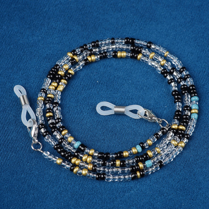 Brightly colored beaded glasses strap, a fun and practical unisex accessory for eyewear security.