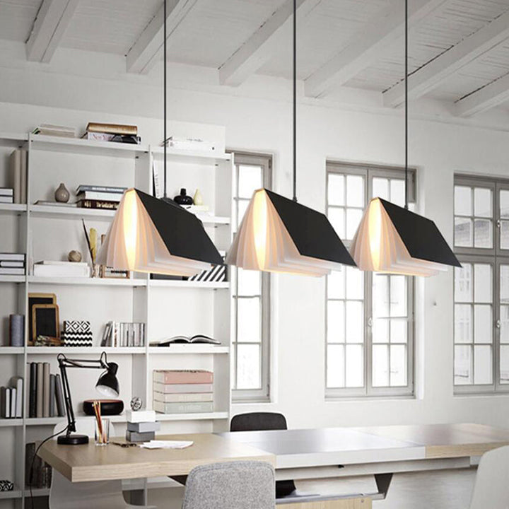 Unique book-themed pendant light, modern and colorful for home lighting.