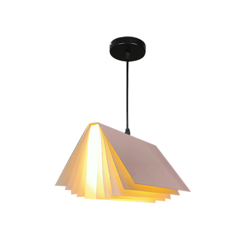 Engaging book-shaped pendant light, a colorful accent for children's spaces.