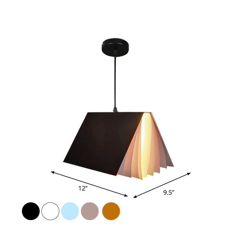 Modern children's lighting: vibrant book-inspired pendant for playroom.