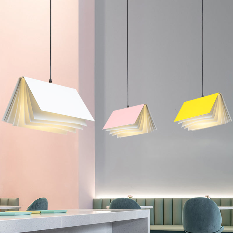 Kids' room colorful pendant lamp, modern book-style ceiling fixture.