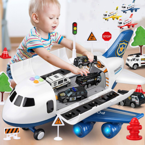 Top-down view of a children's adventure plane playset, showcasing features for imaginative role play.