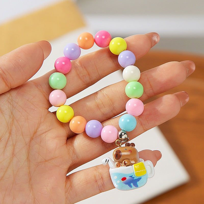 Unique design colorful charm bracelet for children, adjustable fit & plastic animal beads.