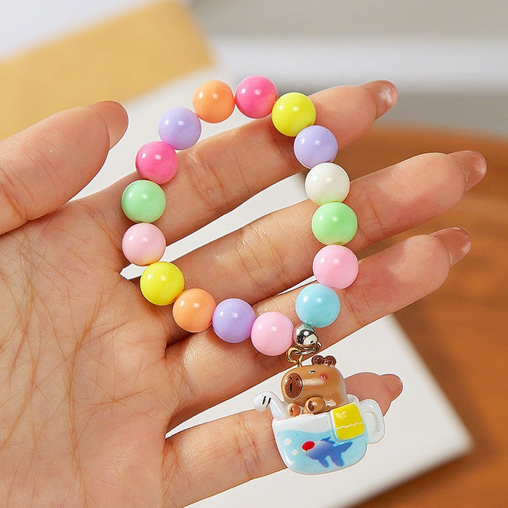 Unique design colorful charm bracelet for children, adjustable fit & plastic animal beads.