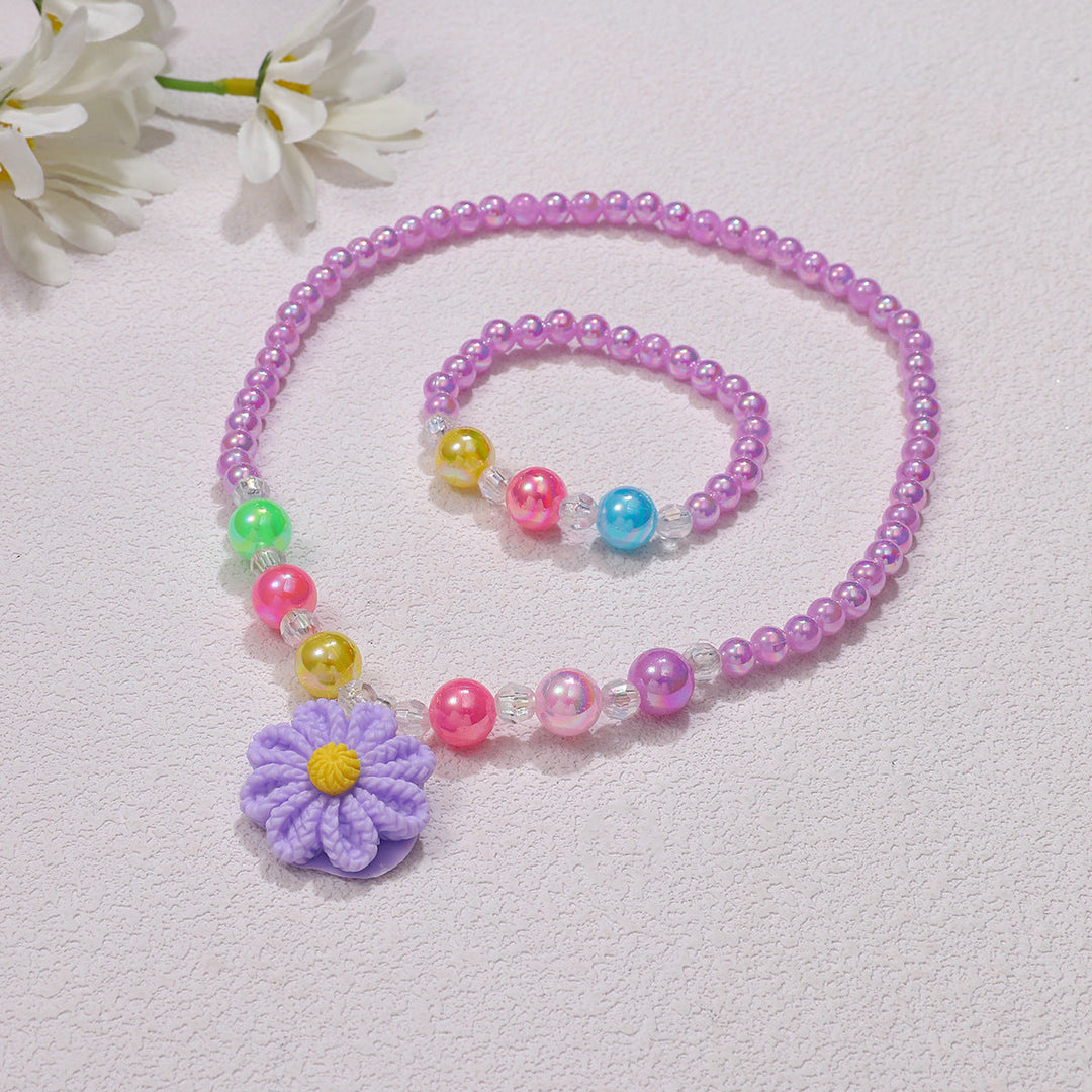 Trendy colorful flower necklace & bracelet set, a lovely fashion accessory gift for young girls.