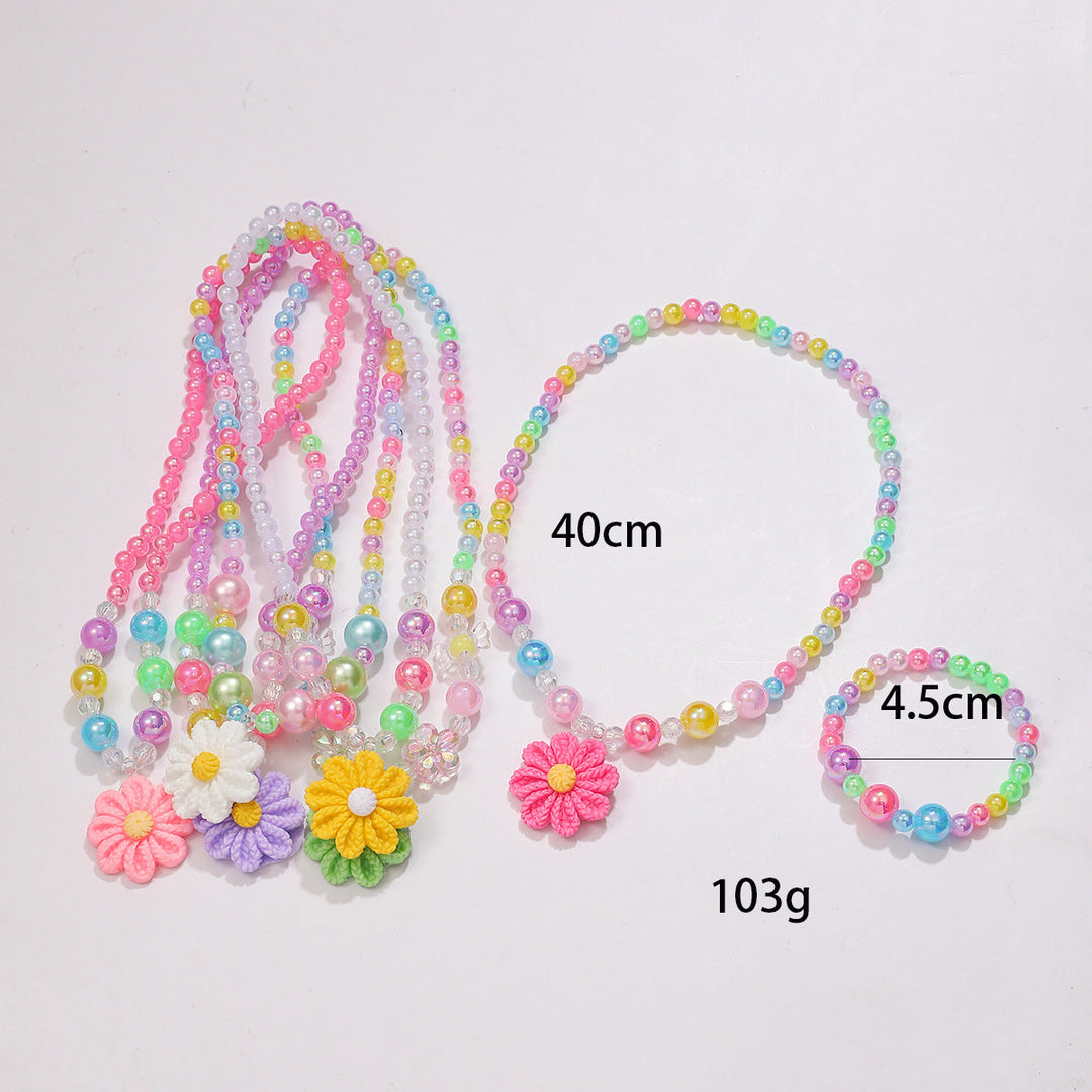 Adorable floral design necklace & bracelet set, a colorful fashion accessory for girls' jewelry.