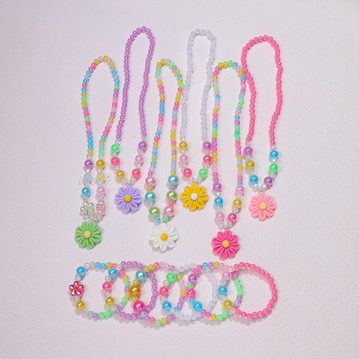Charming colorful flower necklace & bracelet set, an ideal gift for girls. Children's fashion jewelry.