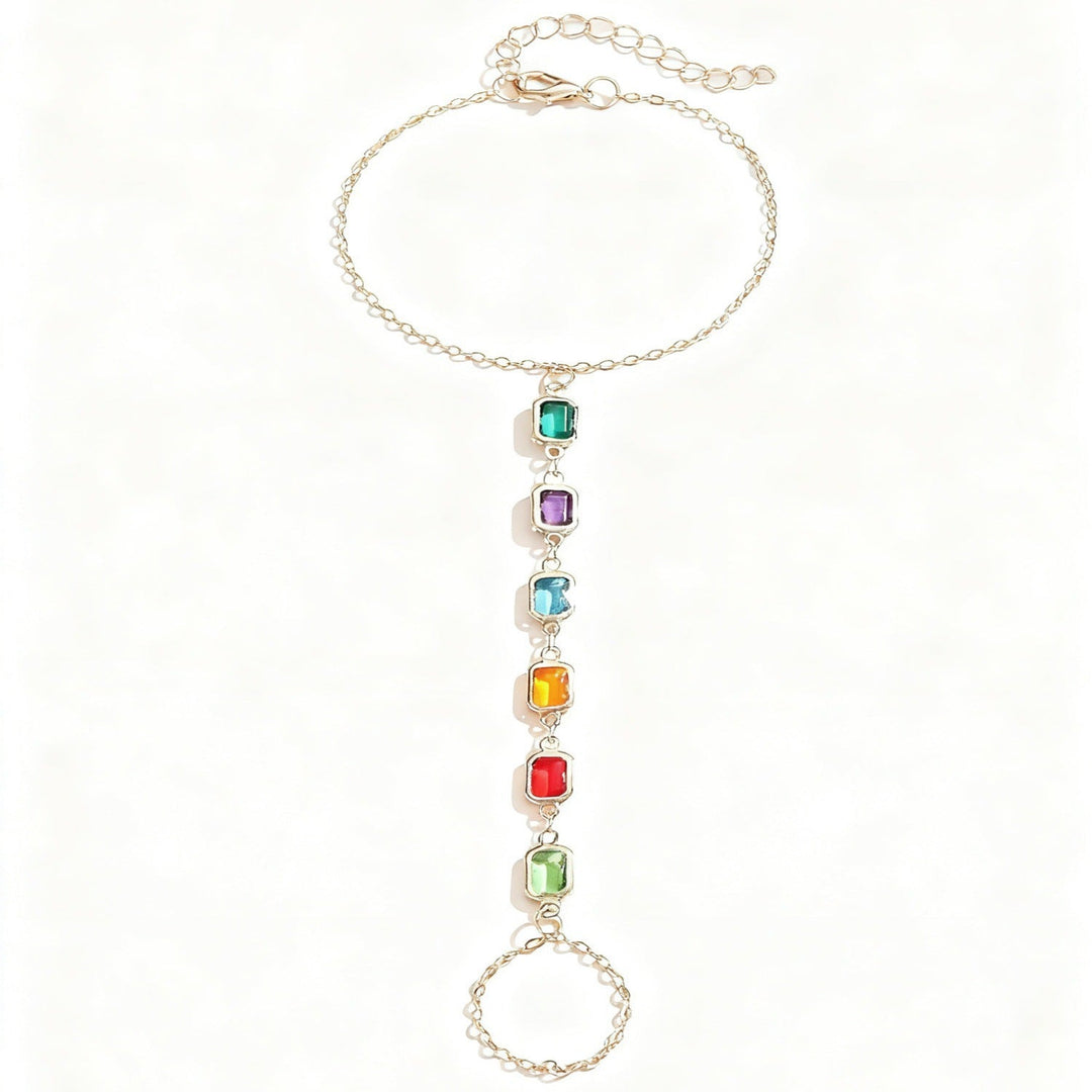 Women's delicate gemstone charm bracelet, featuring a vibrant array of colors. Adjustable and elegant jewelry.