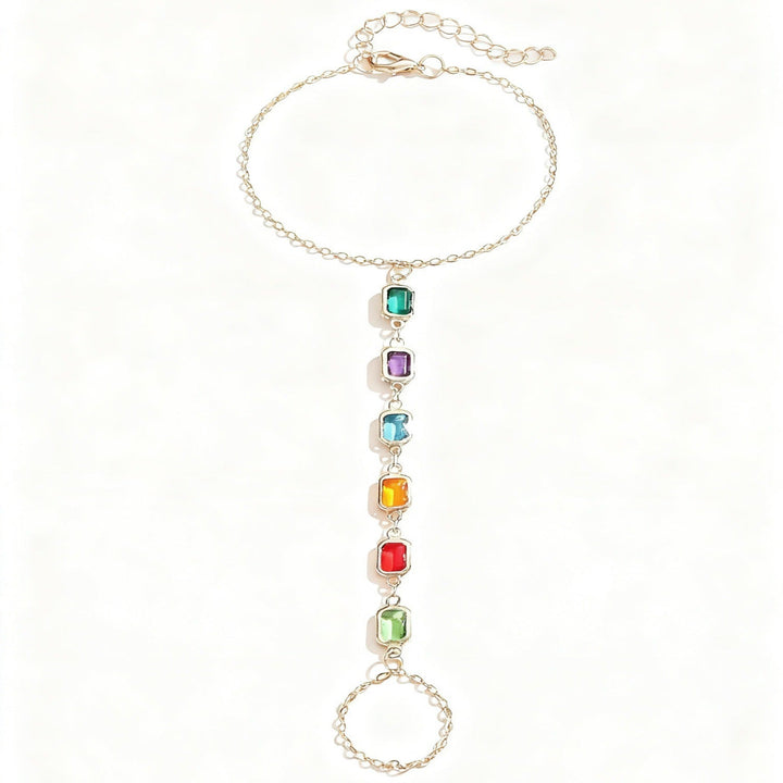 Women's delicate gemstone charm bracelet, featuring a vibrant array of colors. Adjustable and elegant jewelry.