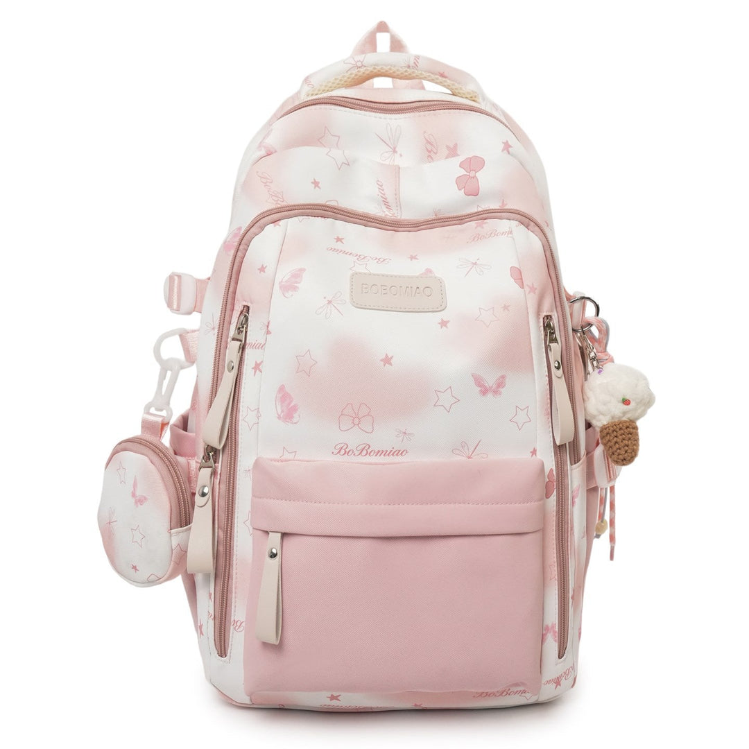 Colorful girls' butterfly backpack, stylish & durable school bag for young students. Features vibrant design.