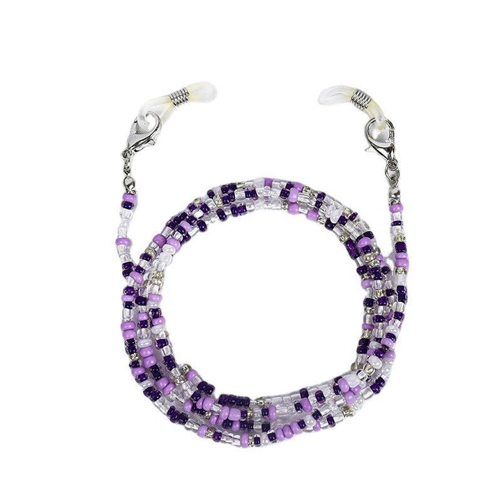 Beaded unisex necklace, brightly colored glass beads, modern secure carabiner clasp. Trendy fashion jewelry.