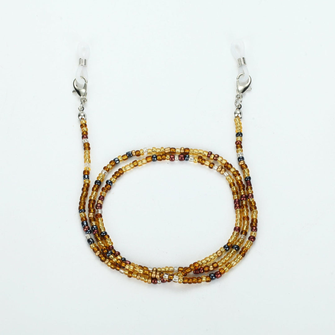 A spectrum of colorful glass beads on a unisex necklace, elegantly finished with a sturdy carabiner clasp.