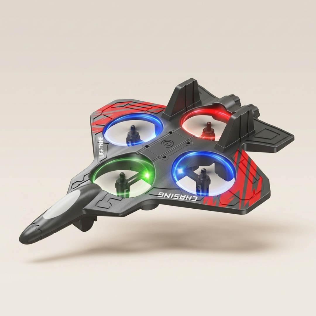 Beginner-friendly foam drone with vibrant LED lights, ideal flying toy for kids aged 5+, controlled by remote.