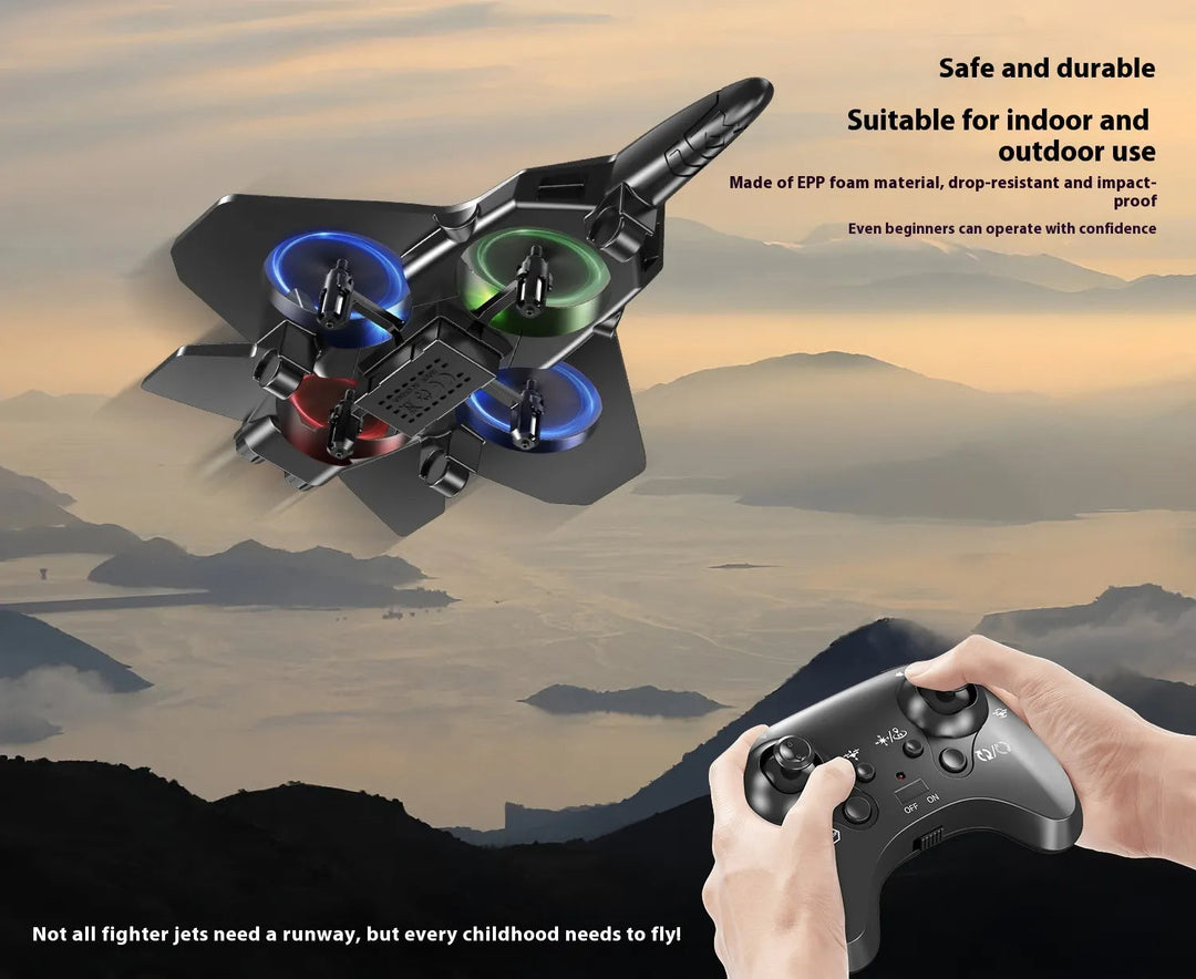 Kids' LED Foam Drone, a crash-resistant remote control flying toy with vibrant lights, suitable for ages 5 and up.