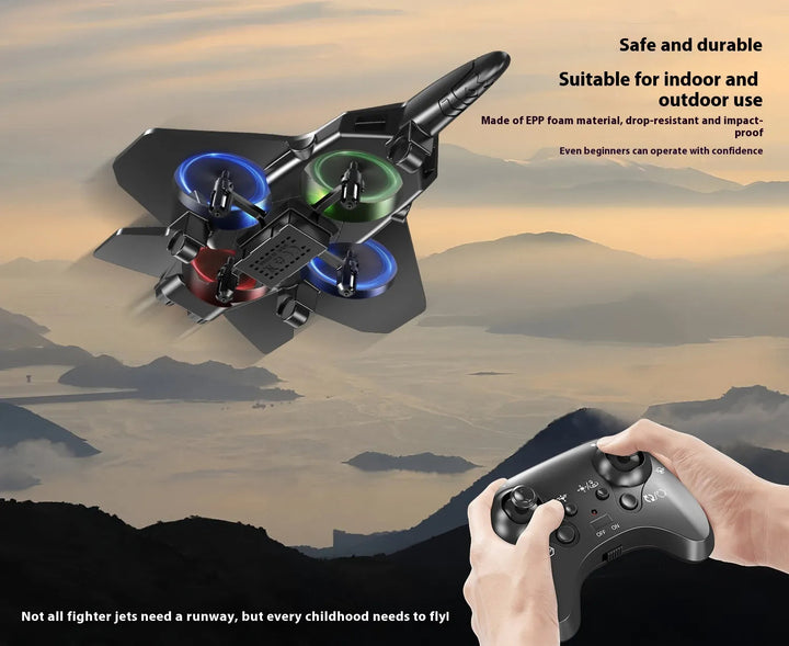 Kids' LED Foam Drone, a crash-resistant remote control flying toy with vibrant lights, suitable for ages 5 and up.