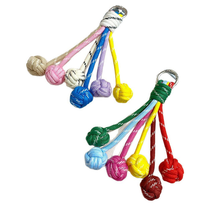 Hand-tied colorful knot keychain, a unique & durable accessory for keys & bags.