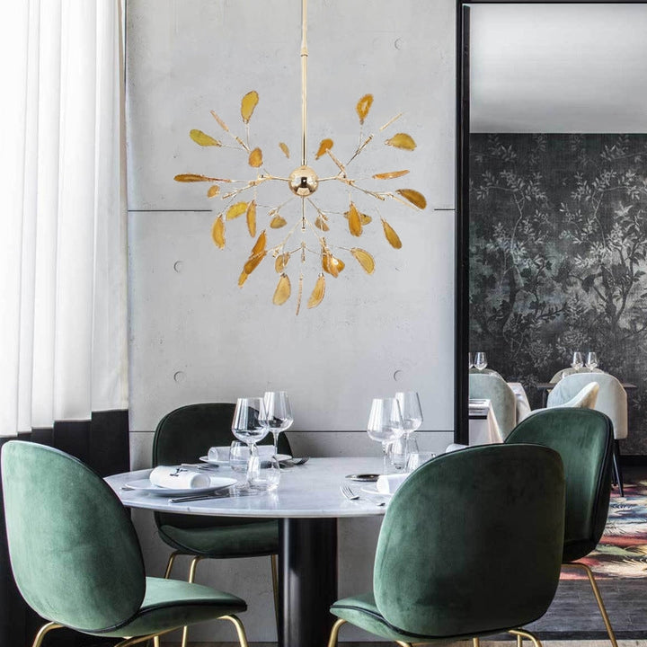 Eye-catching modern LED chandelier, featuring a unique colorful design for dynamic lighting.