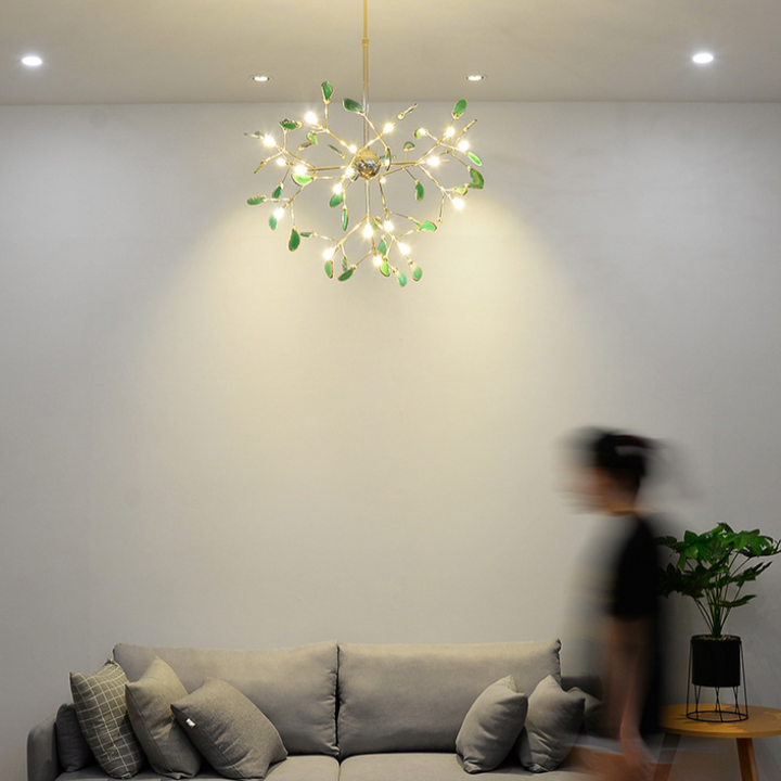 Sculptural colorful LED chandelier, a statement modern light for sophisticated home decor.