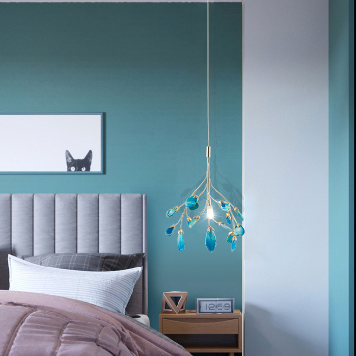 Bright colorful LED chandelier, providing vibrant modern lighting for bedrooms and living rooms.