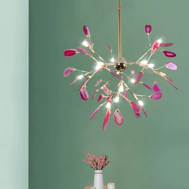 Sleek modern LED chandelier, featuring a colorful design for contemporary living spaces.