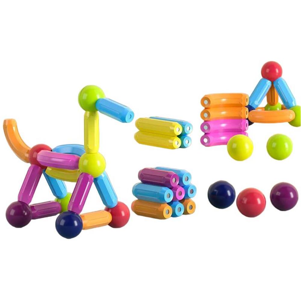 Children's magnetic construction toy, promoting fine motor skills & spatial awareness with colorful sticks.