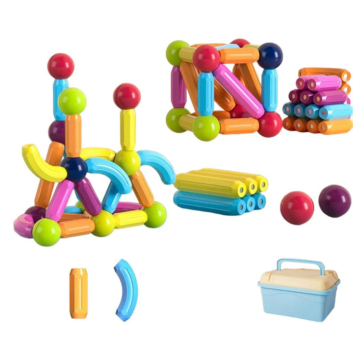 Montessori-inspired magnetic building blocks kit for kids, fostering cognitive development & safe learning.