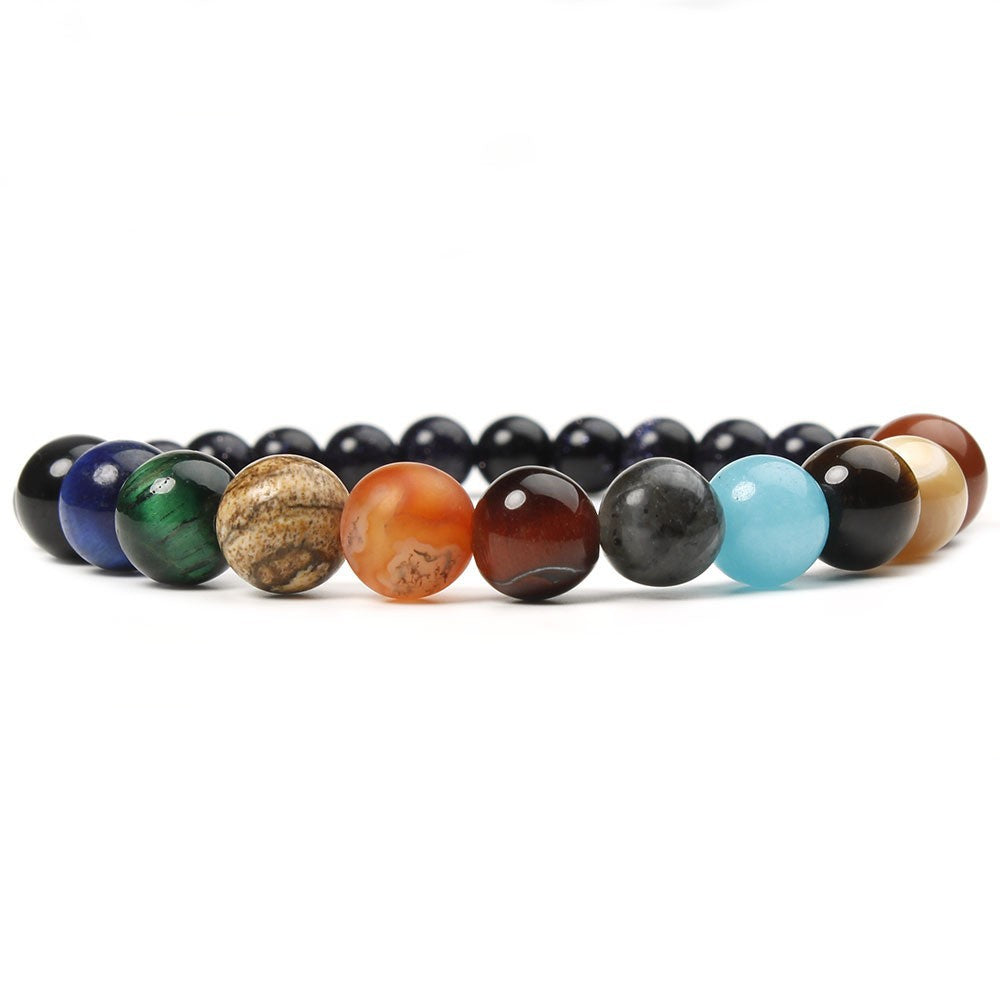 Stackable colorful natural stone beaded bracelet, chic women's gemstone jewelry fashion accessory.