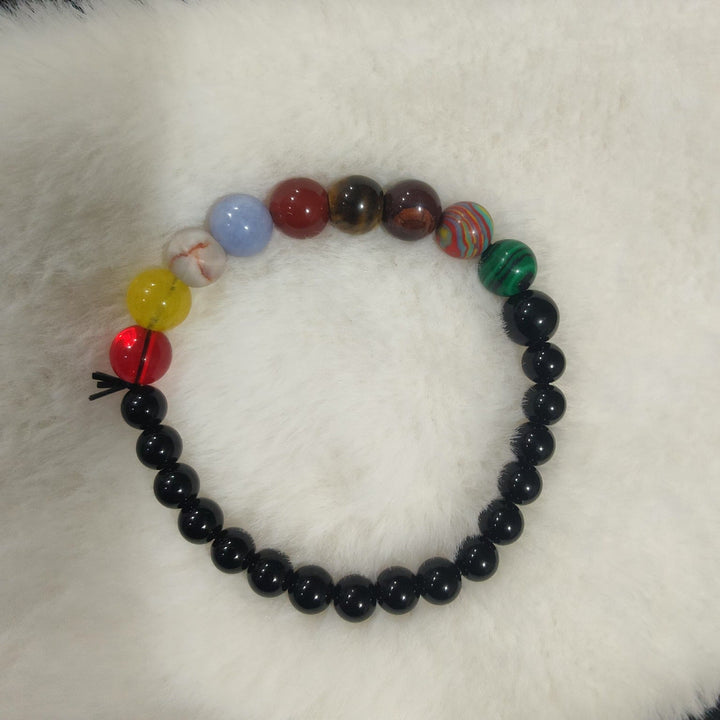 Handcrafted colorful natural stone beaded bracelet, elastic stackable women's gemstone jewelry.