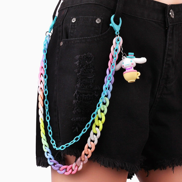 Colorful plastic chain keychain with a fun charm, unisex fashion accessory.