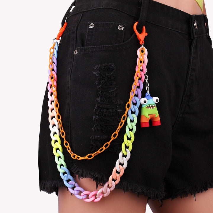 Vibrant plastic chain keychain featuring a unique charm, a trendy colorful accessory.