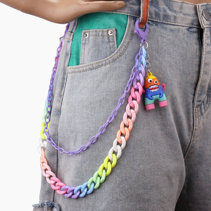 Unisex colorful plastic chain keychain with a playful charm, lightweight and stylish.