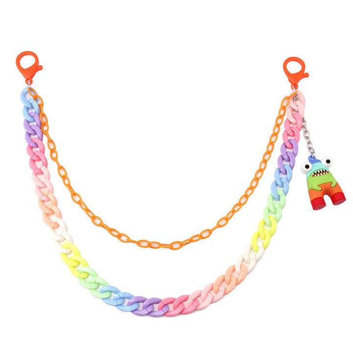 Bright multi-color plastic chain keychain with a decorative charm, unique and durable.