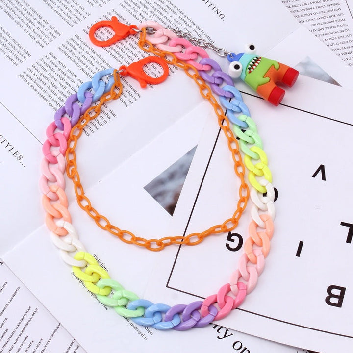 Playful unisex colorful plastic chain keychain, a lightweight and trendy charm accessory.