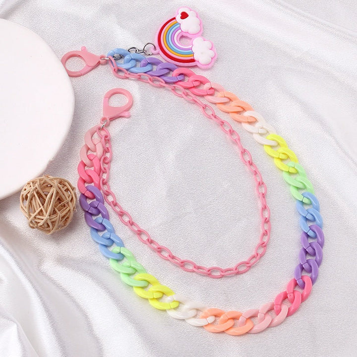 Stylish colorful plastic chain keychain with an abstract charm, a must-have fashion accessory.
