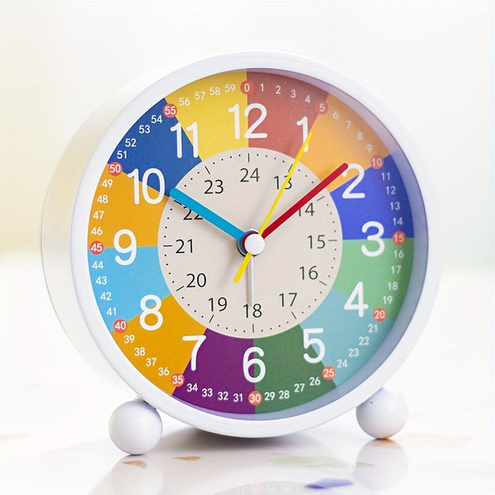 Bright, silent educational desk clock, perfect for kids and students learning to tell time.