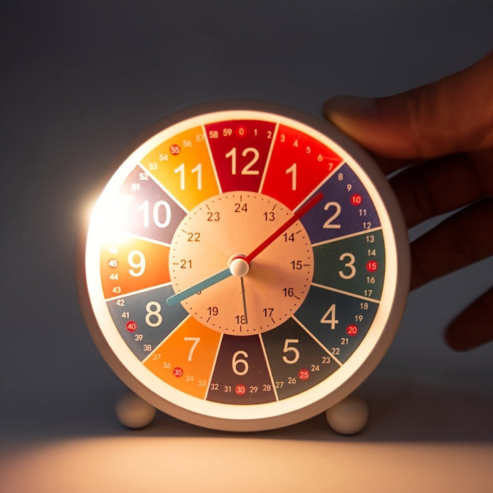 Children's vibrant plastic alarm clock, a silent educational tool for time learning in any kids room.