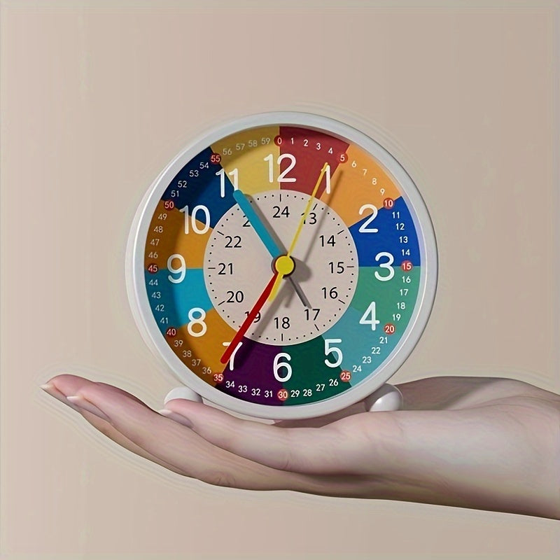 Educational silent alarm clock, colorful and child-friendly, designed for students mastering time.