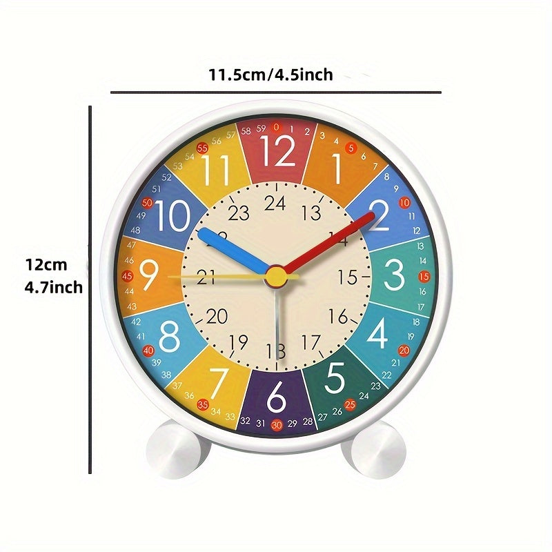 Plastic colorful educational silent alarm clock for children and students, aiding in time learning.