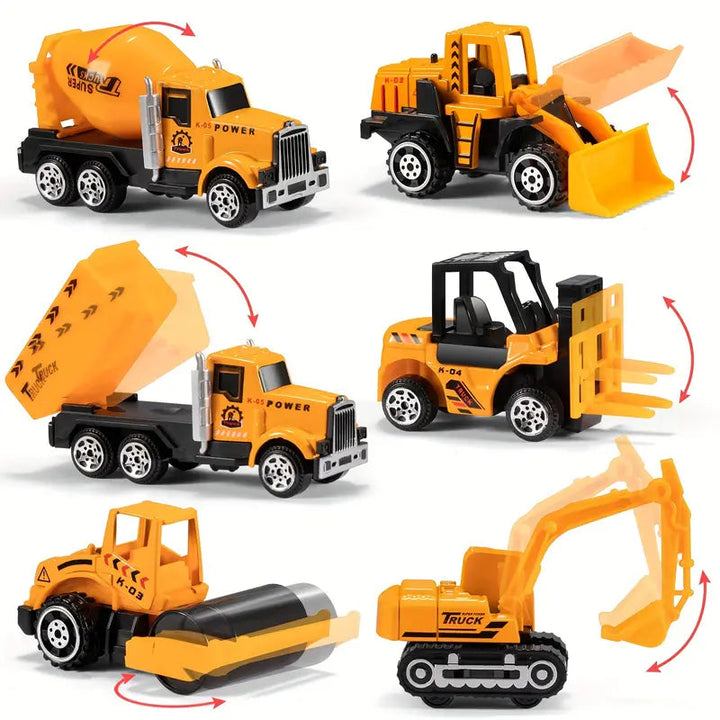 Detailed image of colorful construction vehicle toys & tools from a STEM building set for toddlers aged 3+.