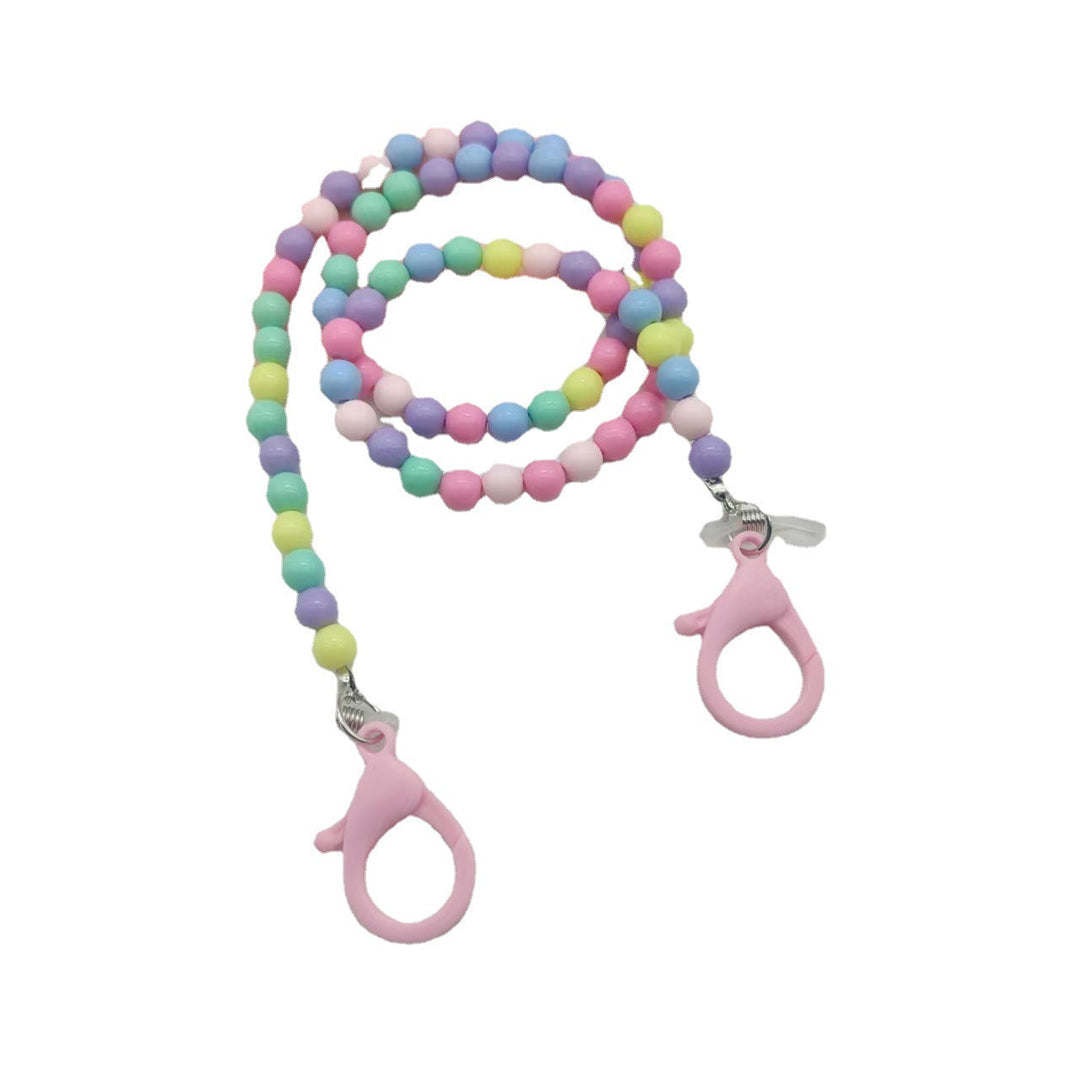 Vibrant multi-color glasses holder chain, a stylish unisex eyewear lanyard. Keeps reading glasses secure.