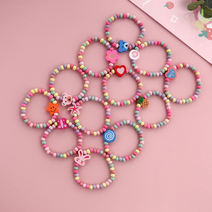 Colorful women's playful beaded charm bracelet with unique elastic design, a fun accessory for any outfit.