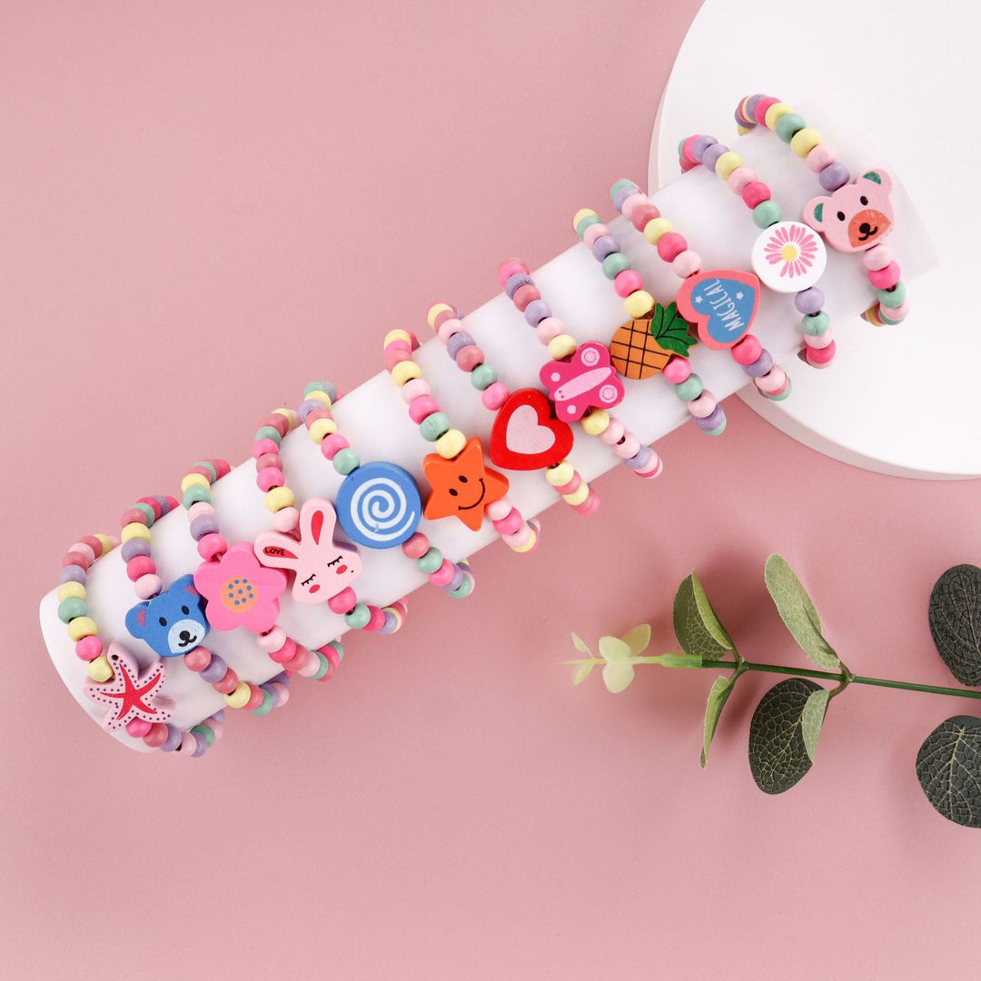 Vibrant elastic beaded charm bracelet for women, a playful accessory with various colorful beads & unique charms.