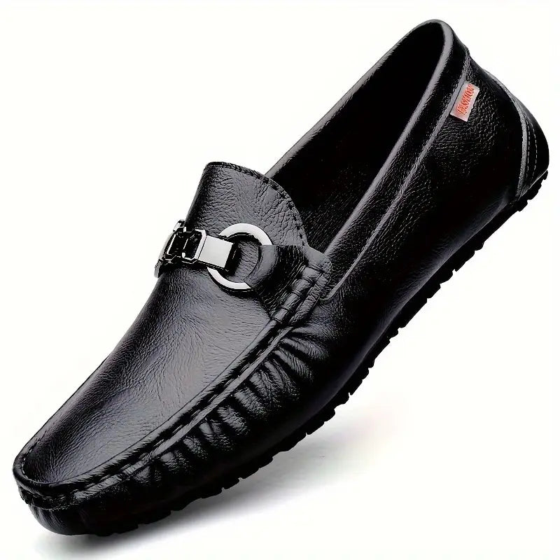 Men's versatile navy slip-on loafers. Stylish and comfortable casual or dress shoes, great for everyday fashion.