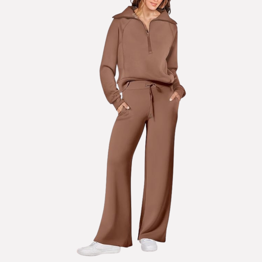 Chic women's 2-piece travel set featuring wide leg pants & top, a comfortable rayon blend for everyday style.