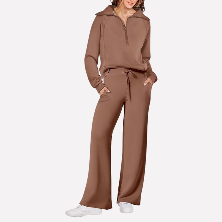 Chic women's 2-piece travel set featuring wide leg pants & top, a comfortable rayon blend for everyday style.