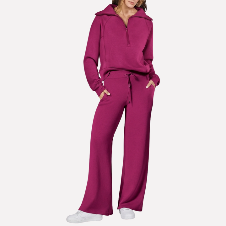 Comfortable rayon blend 2-piece women's outfit with elastic waist wide leg pants, perfect for travel & loungewear.